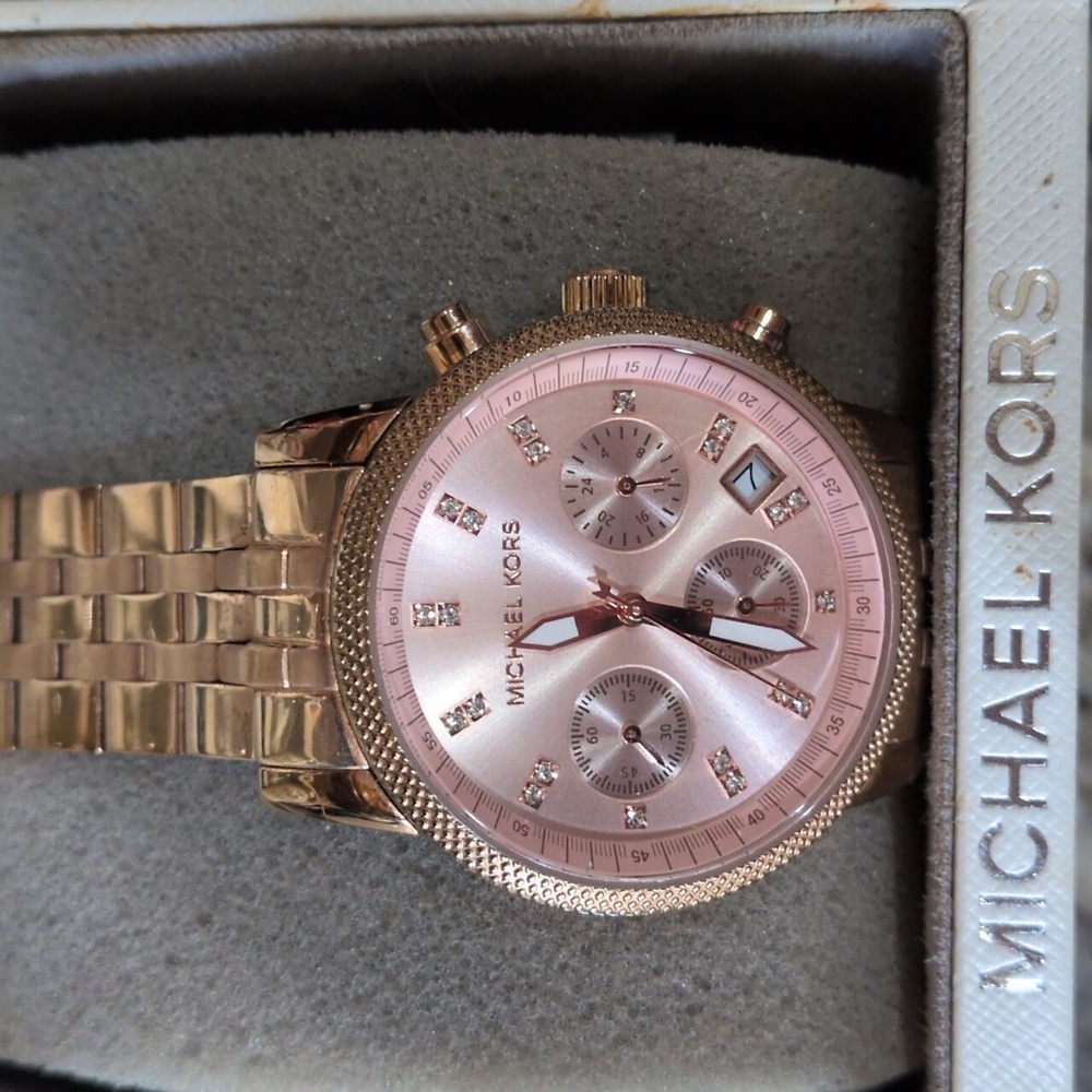 Michael Kors Pink and Gold Chronograph Watch